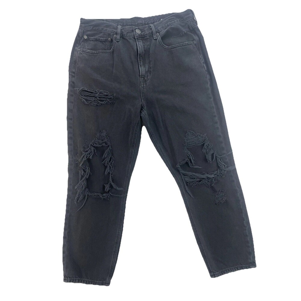 A &E Women’s Jeans 90's Boyfriend Sz 12 Short Black Thrashed Grunge Retro